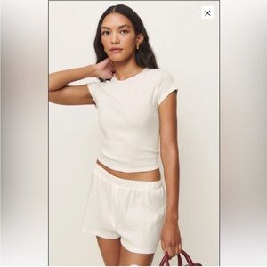 Reformation Giselle Pointelle Knit Two Piece Pajamas Gossamer White Size Medium